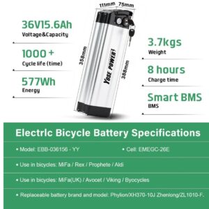 36V   15.6Ah   SilverFish   E-Bike   Battery   Electric   Bike   Li-ion   Accu   with   USB   Port   for   MiFa,   Rex,   Prophete,   Aldi