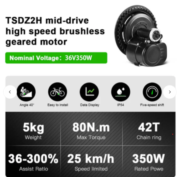 E-Bike Conversion Kit 36V 350W Tongsheng Mid Motor Kit TSDZ2 - Image 2