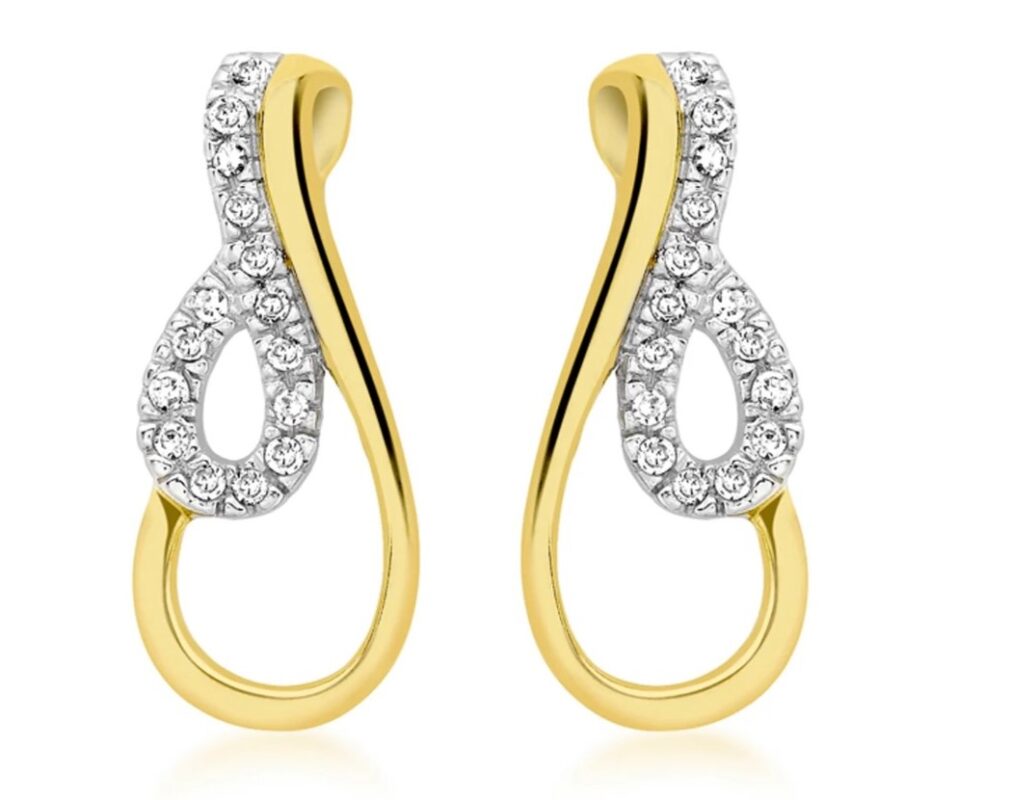 9ct 2-Colour Gold 0.09ct Diamond Twist Drop Earrings